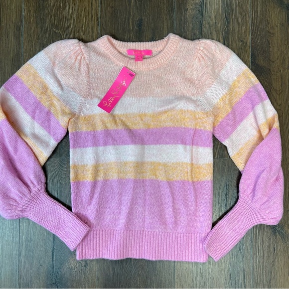 🆕 LILLY PULITZER Ritza Pink Colorblock Striped Sweater NEW RTL $138 SZ XS - Picture 2 of 5